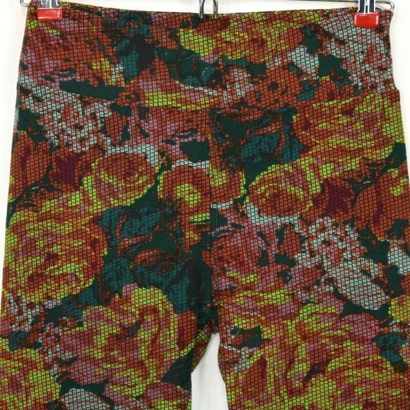 LuLaRoe Leggings Orange Green Yellow Pink Digital Roses Floral One Size OS‎ - Picture 4 of 11